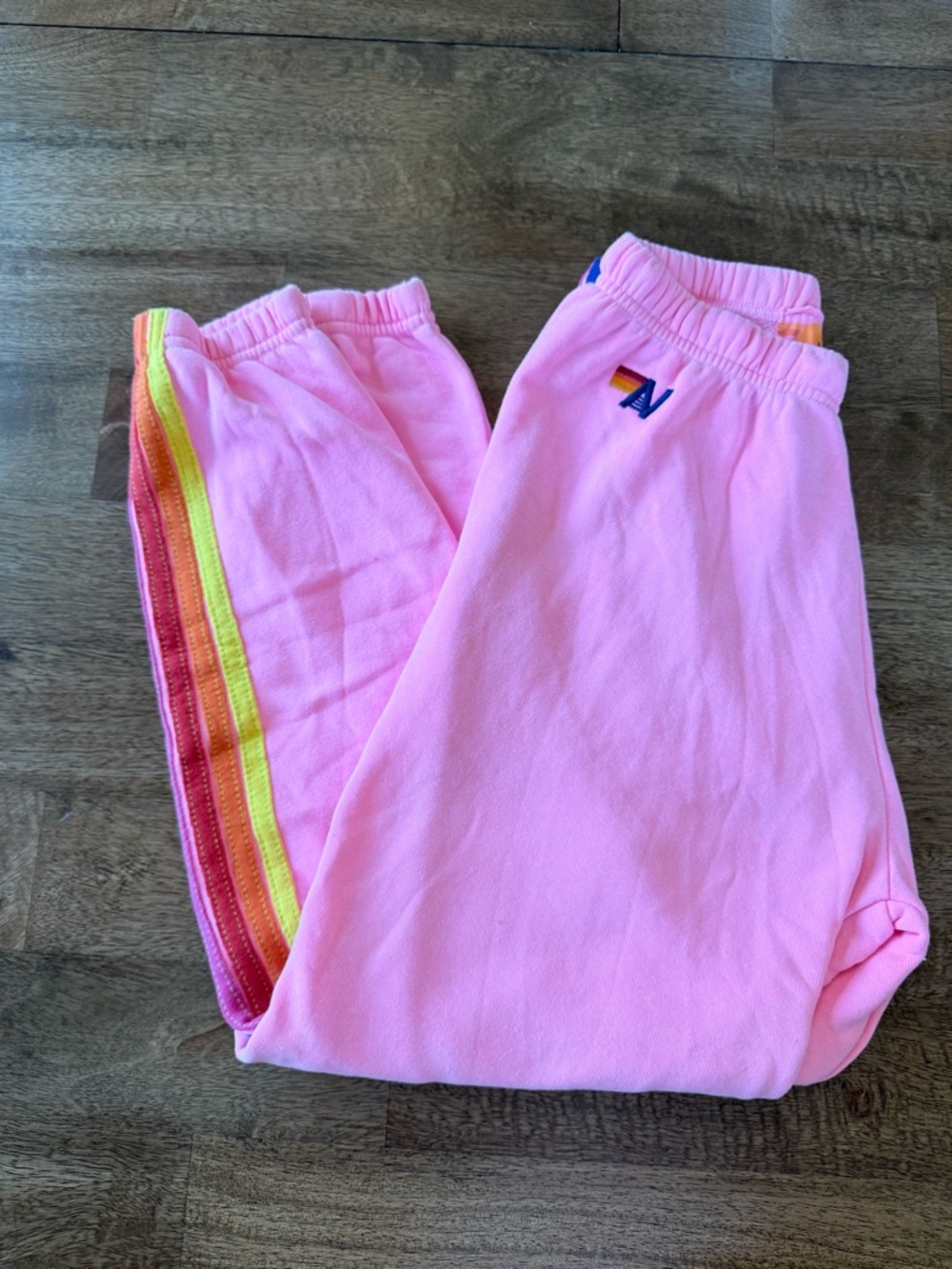 Pink Aviator Nation Girls' Rainbow Stripe Sweatpants size small
